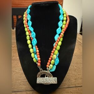 Colorful Beaded Necklace with Silver Pendant